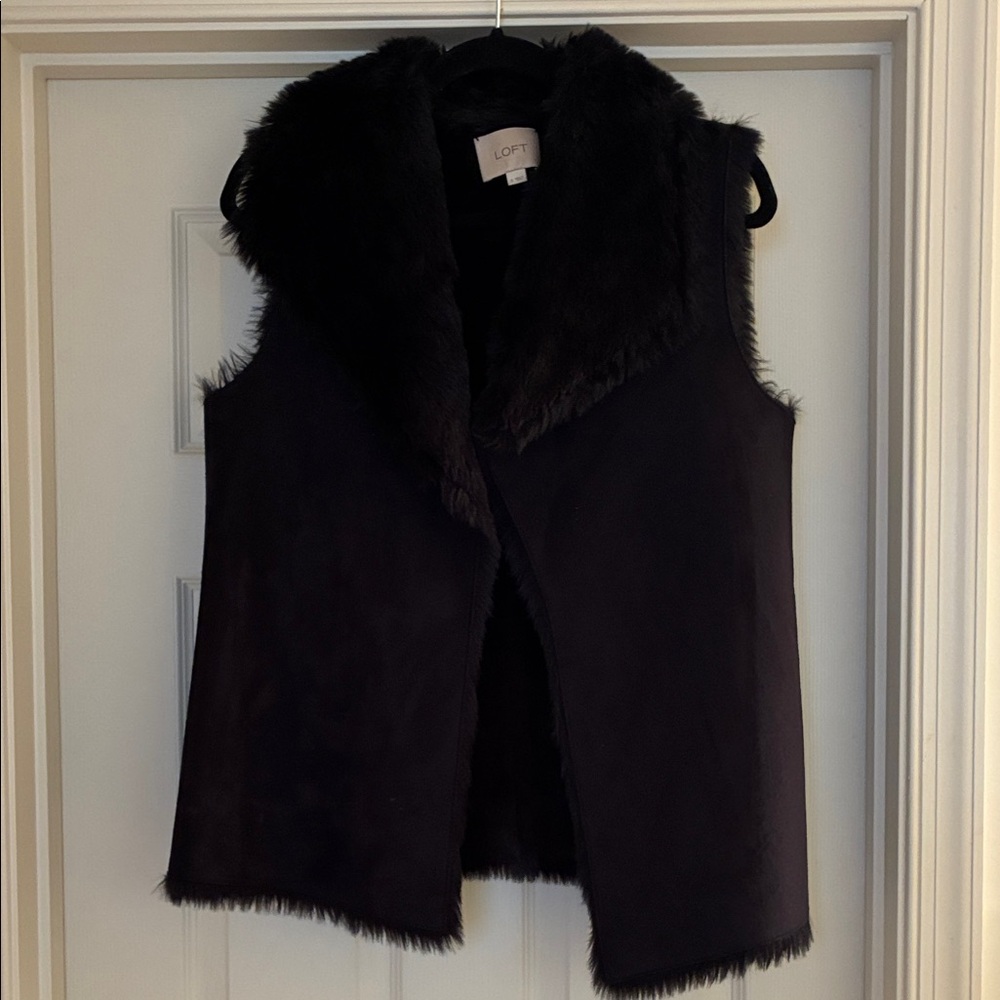 LOFT Black Faux Fur suede Vest